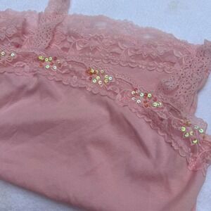 Adorable babydoll pink sequin lace cami top